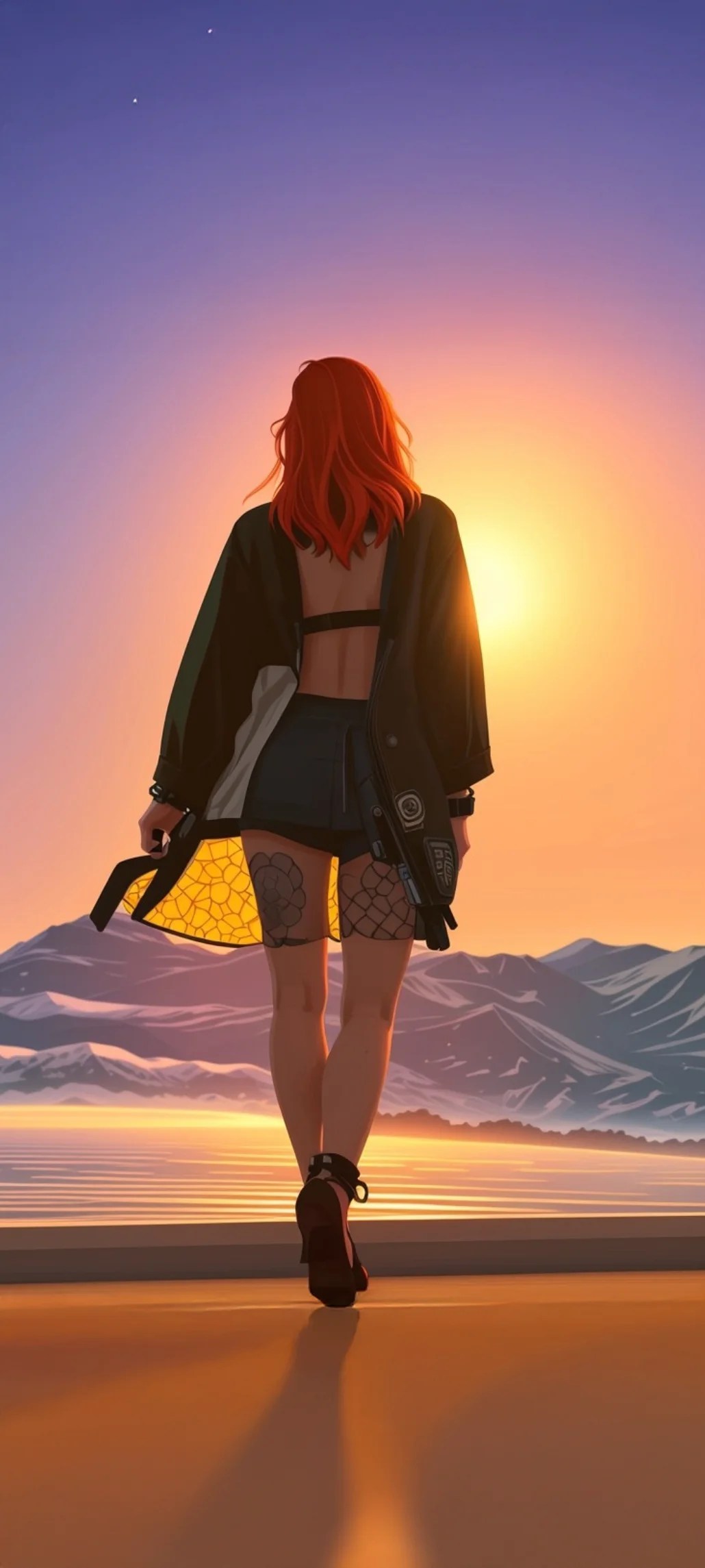 NEA – Woman in Black Jacket: Sunset Illustration;&nbsp;wallpaper