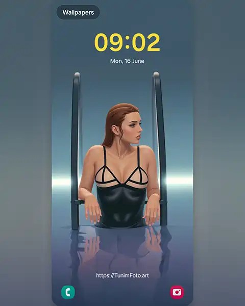 MAE – Black Swimsuit Elegance: Capturing Poolside Calm; phone&nbsp;wallpaper