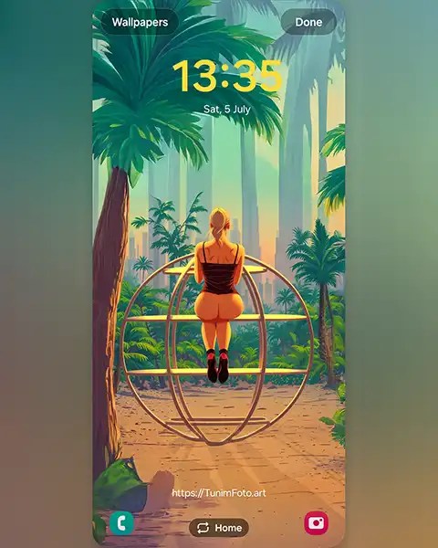 MAE – Surreal Tropical Wall Art: Dusk Globe Design; Download free phone wallpaper