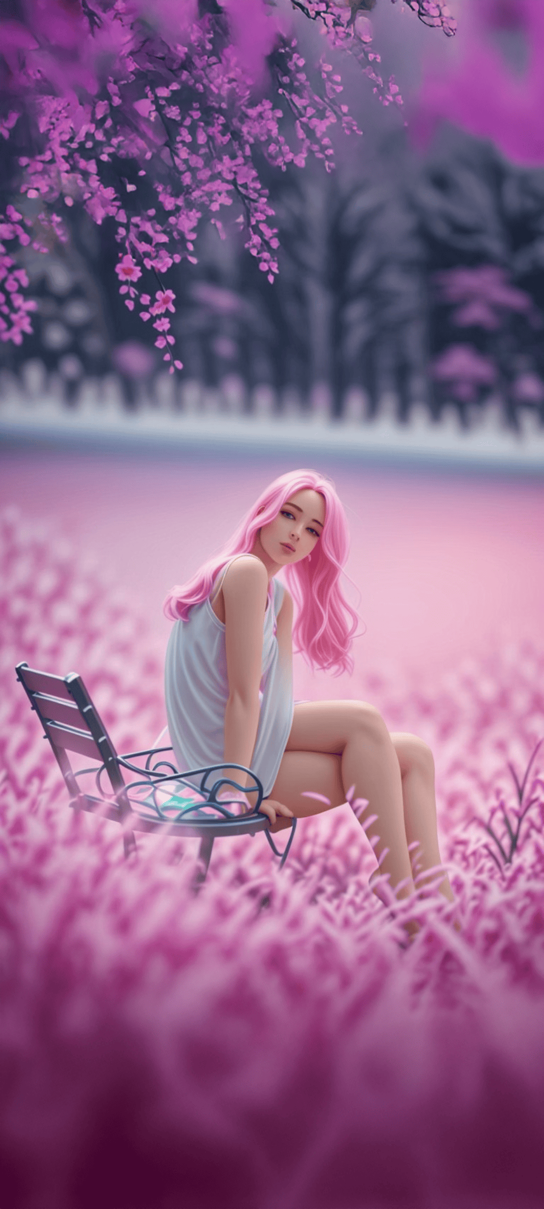 MAE as Barbie sitting at the bench, wallpaper