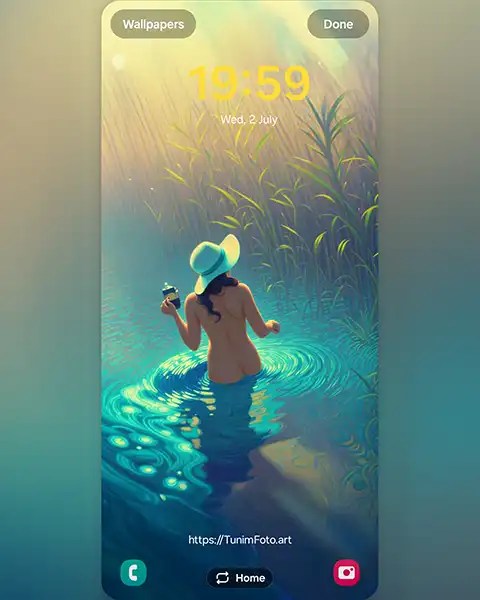 MAE – Serene Wallpaper of a Woman in Tranquil Waters; Download free phone wallpaper 9:21