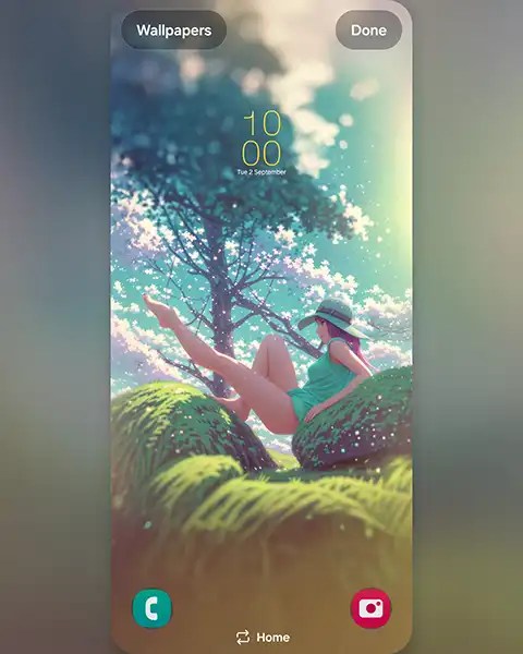 MAE – Vibrant Landscape Art: Girl in Green Attire; Download fre phone wallpaper&nbsp;9:21