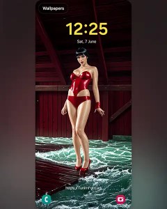 EVA – Striking Red Latex Fashion on the Dock; phone&nbsp;wallpaper