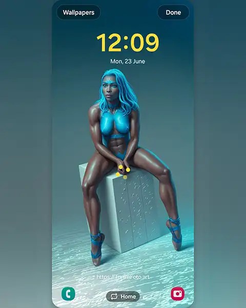 MAE  – Blue-Haired Avatar-like Figure Shows Power and Grace; phone wallpaper&nbsp;9:21