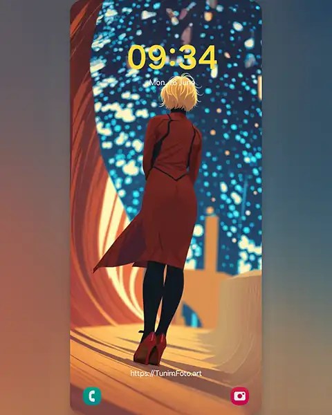 MAE – Futuristic Digital Art: A Woman in Red Coat; phone&nbsp;wallpaper