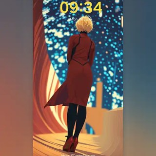 MAE – Futuristic Digital Art: A Woman in Red Coat; phone wallpaper