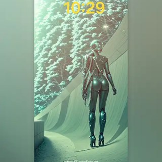 MAE – as A Futuristic Robot Walking Through Luminous Environment; Download free phone wallpaper 9:21