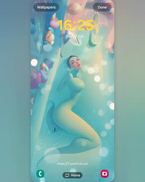 MAE as a Marmaid –  Mystical Underwater Scene with Colorful Seashells; Download free phone wallpaper&nbsp;9:21