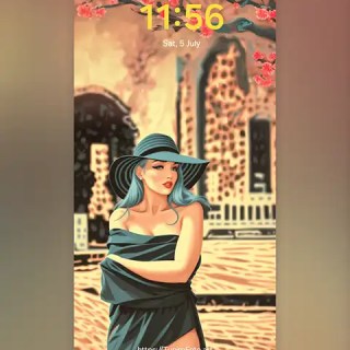 MAE – Stylish Woman with Blue Hair in Urban Cherry Blossom Backdrop; Download free phone wallpaper