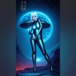MAE as A robotic female character in a sleek, metallic suit; Download free phone wallpaper&nbsp;9:21
