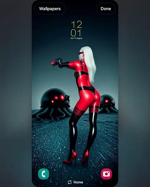MAE as superherione in latex suit on another planet; Download free  phone wallpaper&nbsp;9:21