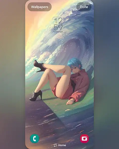 MAE as Manga character at the edge of a vibrant wave; Download free phone wallpaper&nbsp;9:21