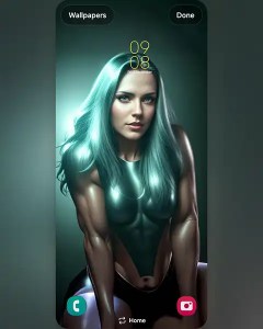 ADA – Confident figure embodies strength and beauty with teal hair; Download free phone wallpaper&nbsp;9:21
