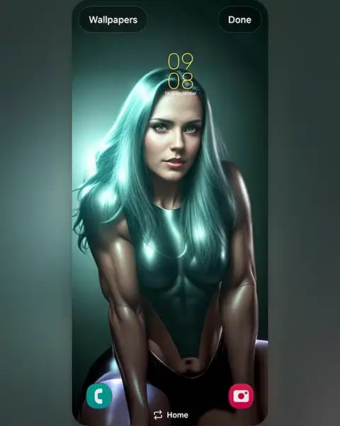 ADA – Confident figure embodies strength and beauty with teal hair; Download free phone wallpaper&nbsp;9:21