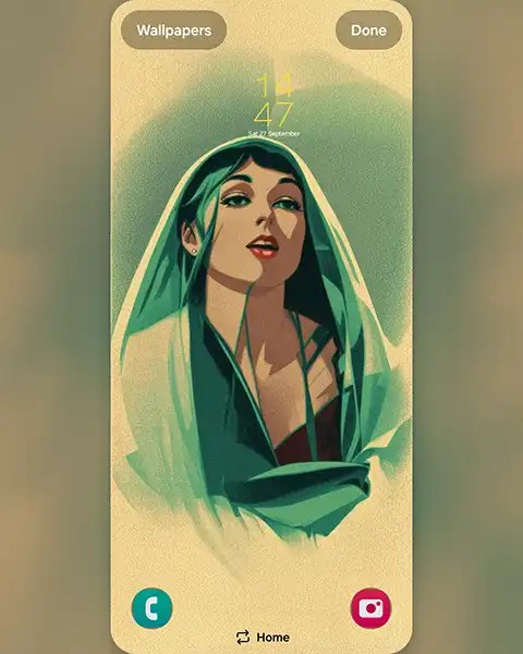 GIA – in green veil radiates confidence against golden backdrop; Download free phone wallpaper&nbsp;9:21