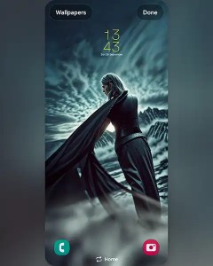 Gia as a Viking warrior in the winter mountains under swirling clouds; Download free phone wallpaper&nbsp;9:21