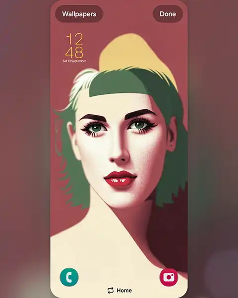 GIL – Portrait of a woman with green-blonde hair and bold features; Download free phone wallpaper&nbsp;9:21