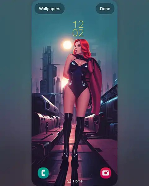 MAE as Black Widow in futuristic city; Download free phone wallpaper&nbsp;9:21
