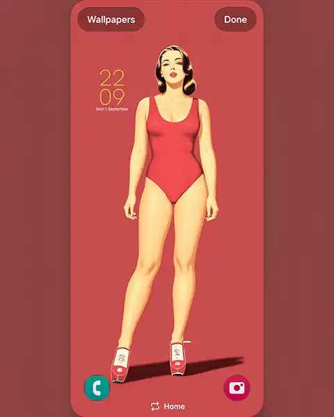 MAE in red, pin-up or pulp style; Download free phone wallpaper 9:21
