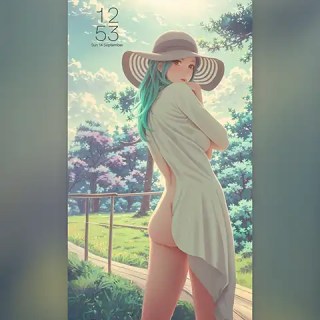 MAE as a manga character in sunhat amidst vibrant natural scenery: Download free phone wallpaper 9:21